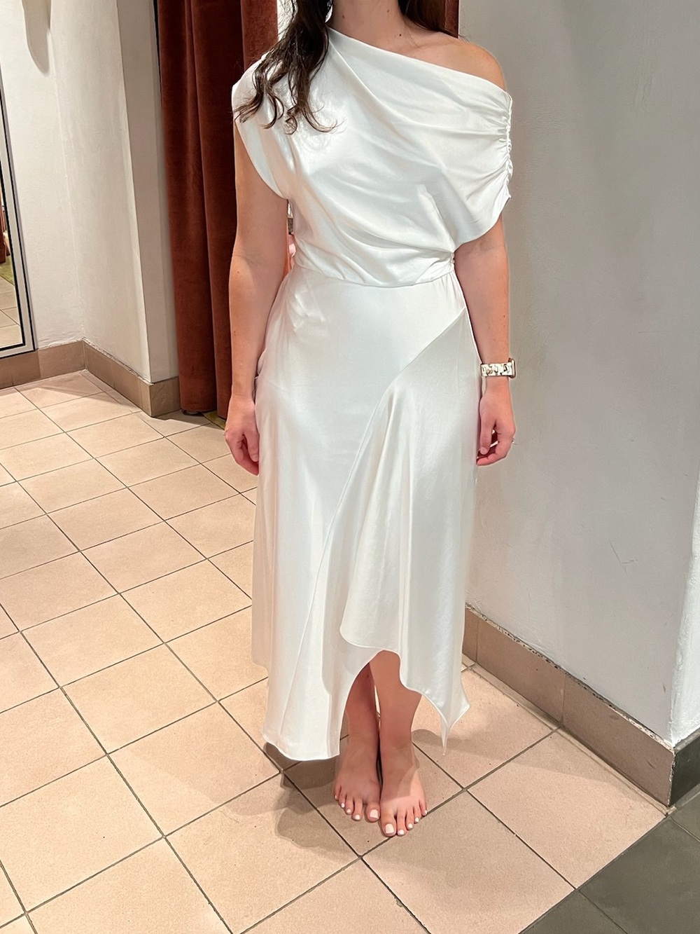 ALC Jasmine Off-Shoulder White Satin Dress